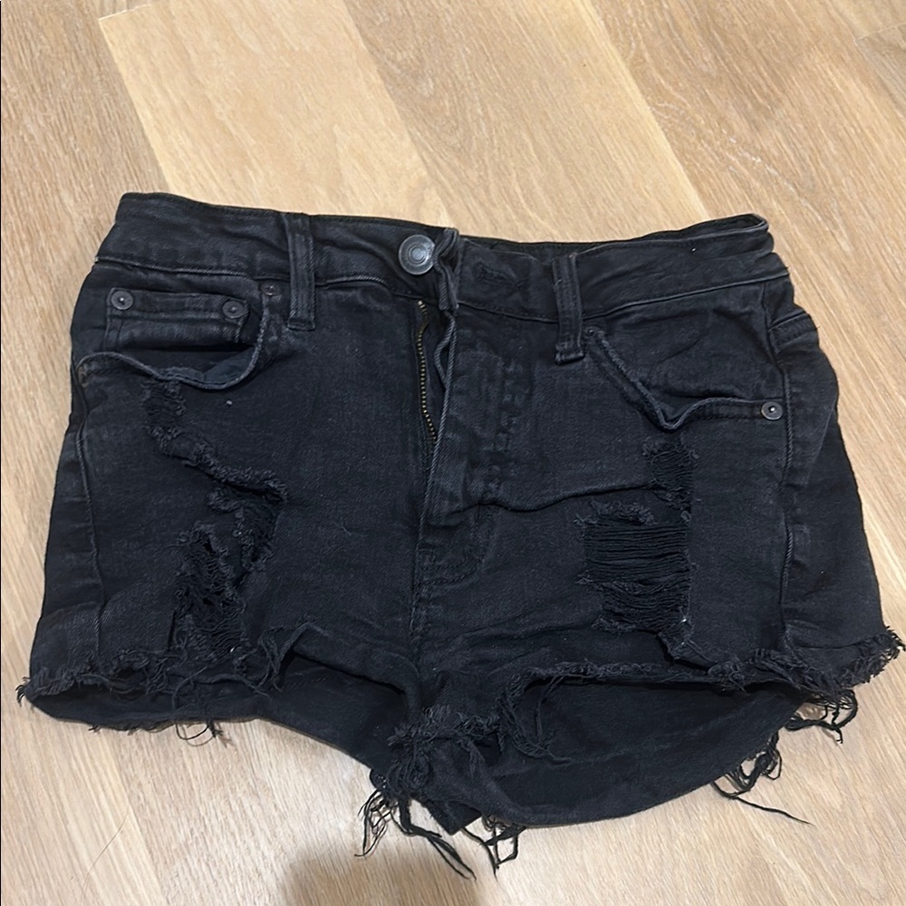 Black Distressed Denim Shorts